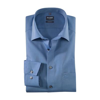 Businesshemd OLYMP "Luxor modern fit", Herren, Gr. 47, N-Gr, blau, Web, Obermaterial: 100% Baumwolle, modern fit, Hemden