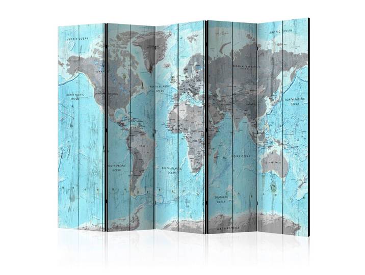Paravent Wooden Travels Hellgrau/Hellblau