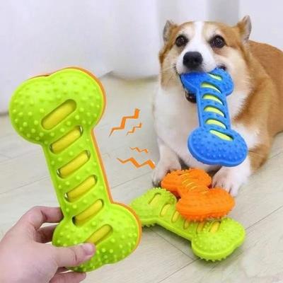 Uplifted Goods Heavy Duty Squeaky Rubber Bone Chew Toy green