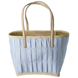 RICE Rice Tasche aus Bast mit Henkel, Medium, Hellblau