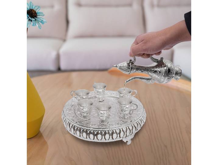 Service à thé avec 6 tasses, argent, ensemble de service à thé, ensemble de tasses à café turques, service à thé européen, pour café, thé, neuf