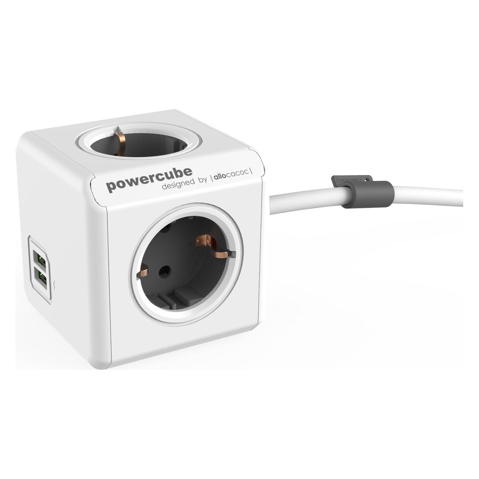 Allocacoc PowerCube Extended, power distribution unit with USB ports, 4 sockets, 1.5m, white/grey (4x, CEE 7/3, CEE 7/4, CEE 7/5, CEE 7/7, 1.50 m) (1402GY/DEEUPC)