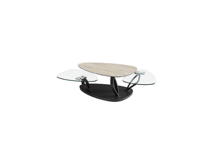 Ausziehbarer, flexibler Design Keramik Couchtisch „Magnolias“ Travertin/Transparent Akante Design