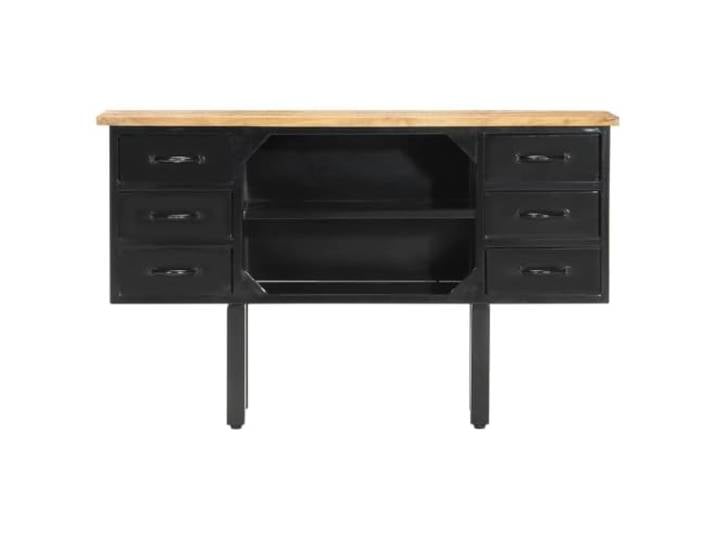 KPOTUERTU Sideboard 110x30x65 cm Raues Mango-Massivholz und Stahl 6 Schubladen, 2 Fächer, starke Oberplatte, Industriestil, Vintage-Charme, individuelle Holzmaserung
