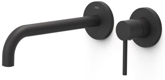 Tres Armaturen Tres Study Fertigset für Waschtisch-Wandarmatur 26230022NM Unterputz, 237mm Auslauf, schwarz matt