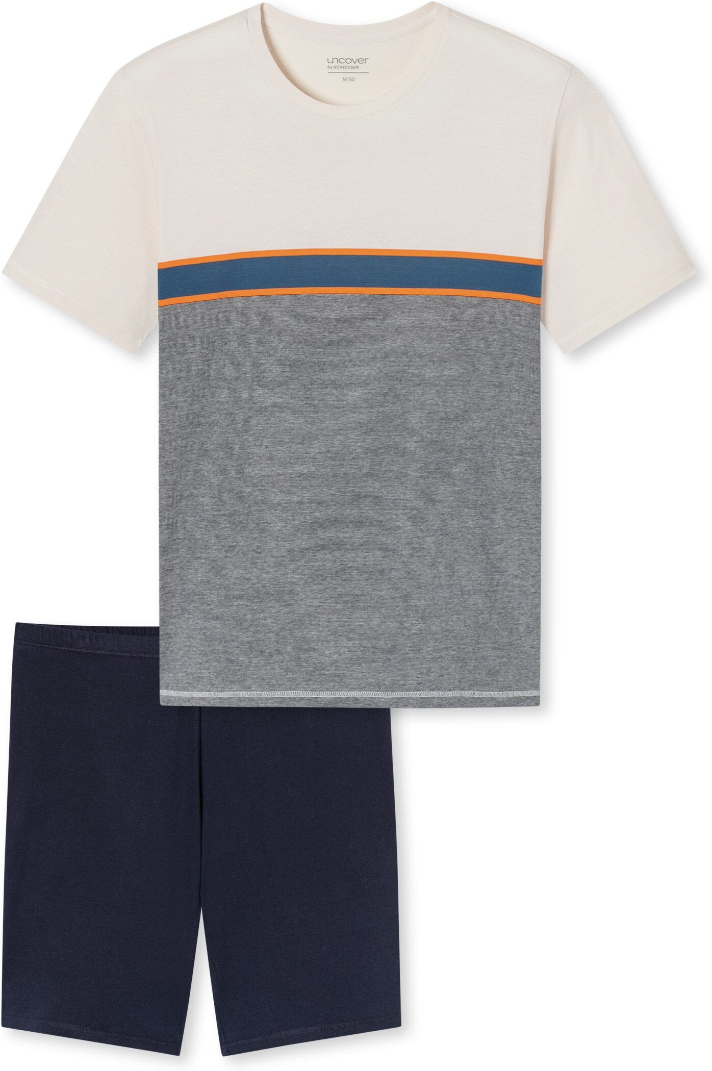 Shorty UNCOVER BY SCHIESSER "UNCOVER Nightwear", Damen, Gr. 56, grau (800, blau), Obermaterial: 100% Baumwolle, Homewear-Sets Shorty 800, blau 56