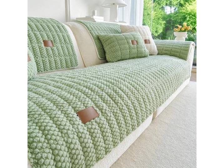 Sofa-Sitzbezug aus weichem Flanell rutschfest verschleißfest Couchmatte All Season Simple Sofa Cover Premium Couch Seat Mat Living Room Home Furniture Decor(Matcha color,110x210cm 1pcs)