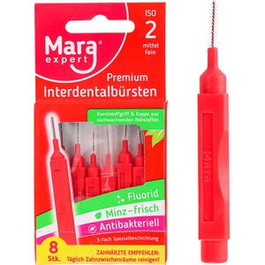 Mara-Expert Interdentalbürsten Premium Rot Minze, ISO-Größe 2, Ø 0,5 mm, für kleine Zahnzwischenräume, 8 Stück