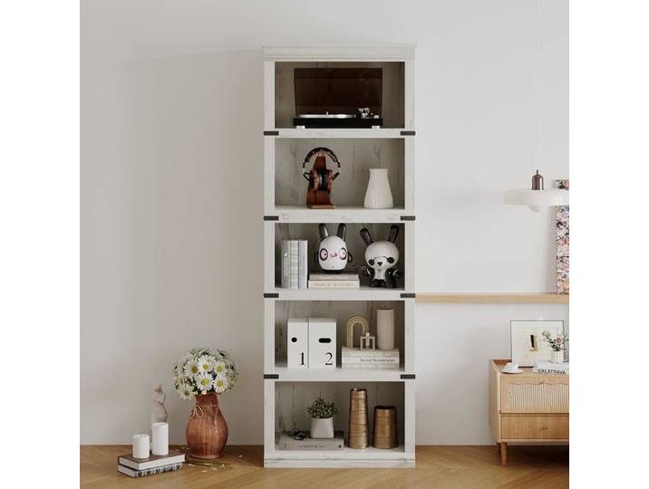 Bibliothèque 5 Niveaux Grande Bibliothèque Ouverte en Bois avec Rangement pour Bureau Salon Et Chambre Blanc