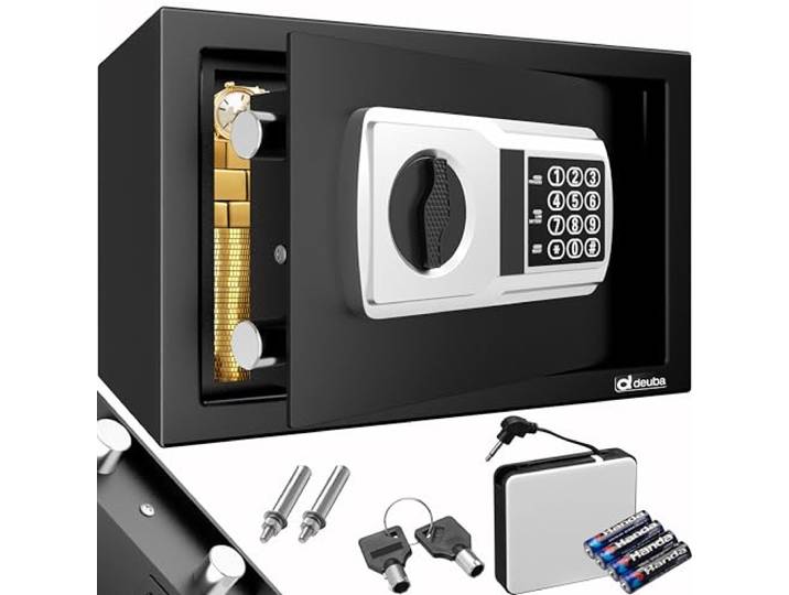 Deuba Elektronische Kluis Cijferslot 31x20x20cm Led-display Dubbele Pennen Montagemateriaal Safe Kluisje Zwart