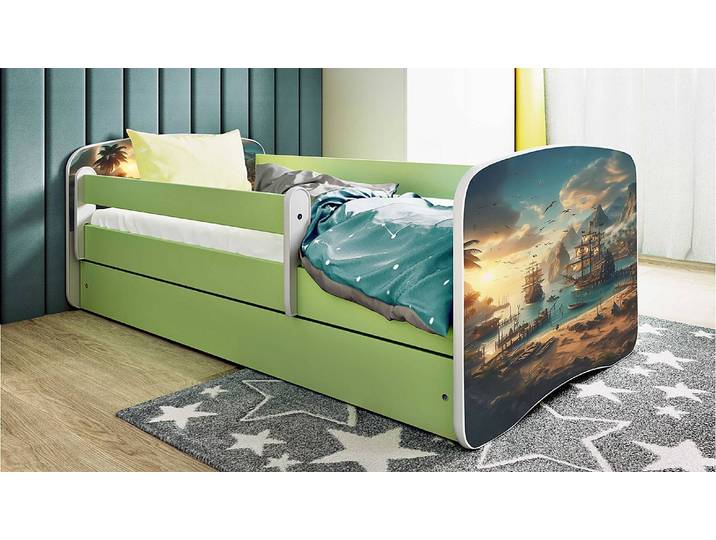Einzelbett Buyo - Schiff 70 x 140cm mit Lattenrost Grün/Hellgrün