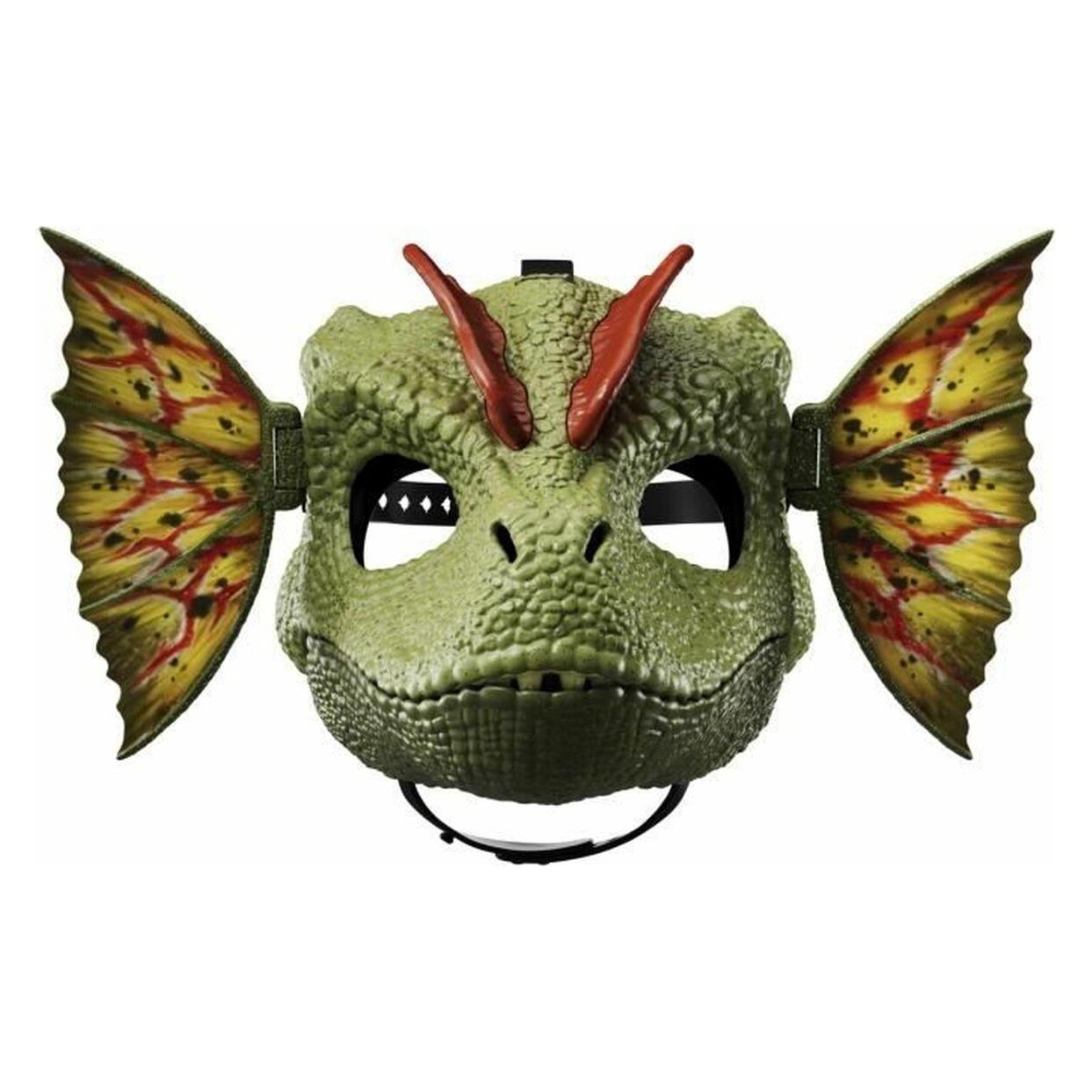 Jurassic World Dilophosaurus-Rollenspielmaske mit Geräusch- und Wassersprühfunktion, Knochenkämme (HXF55)