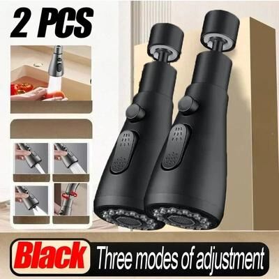 Uplift Picks Universal Kitchen Faucet Extender 360 Rotate Splash Filter Aerator Nozzle 2 Pcs Black