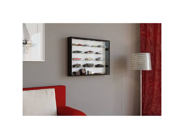 Vitrine murale Mandosa II 80 x 60 x 10cm Noir/Noir/Blanc
