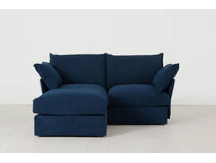 Zweisitzer-Sofa Model 06 mit Chaiselongue links, Atlantikblau
