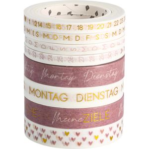 Papierdrachen Washi-Tape Bullet Journal, rosa, 5-10 mm x 10 m, wiederablösbar & beschreibbar, 8 Rollen