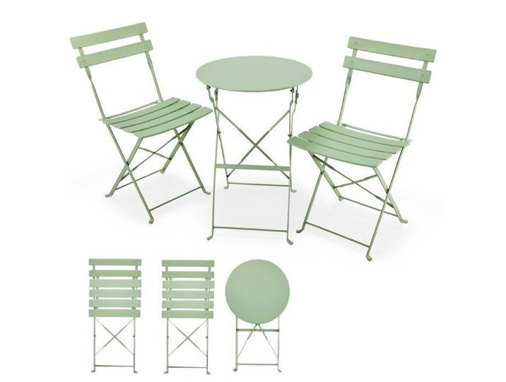 Set de Bistro - ALIGHTUP - Ensemble Extérieur avec Table et 2 Chaises Pliantes pour Balcon Terrasse et Jardin- Vert clair