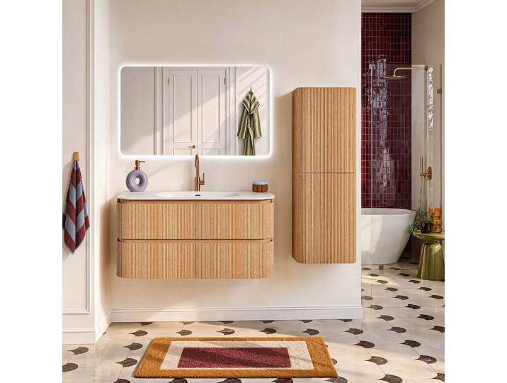 HABITAT - Ensemble meuble de salle de bain 120 cm et colonne de rangement - Naturel - Enola