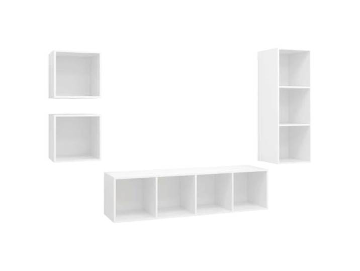 Todiikf 4-TLG. TV-Schrank-Set Wandmontage Weiß Holzwerkstoff Platzsparendes Hängeboard-Set fürs Wohnzimmer. Viel Stauraum, Wandbefestigung und pflegeleichte Holzwerkstoff-Oberfläche.