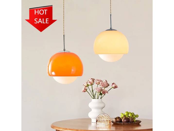 Lampes suspendues en verre nordique pour restaurant, lampe de face, plafonniers, boule ronde orange, décoration d'hôtel, chambre à coucher, 73 bars