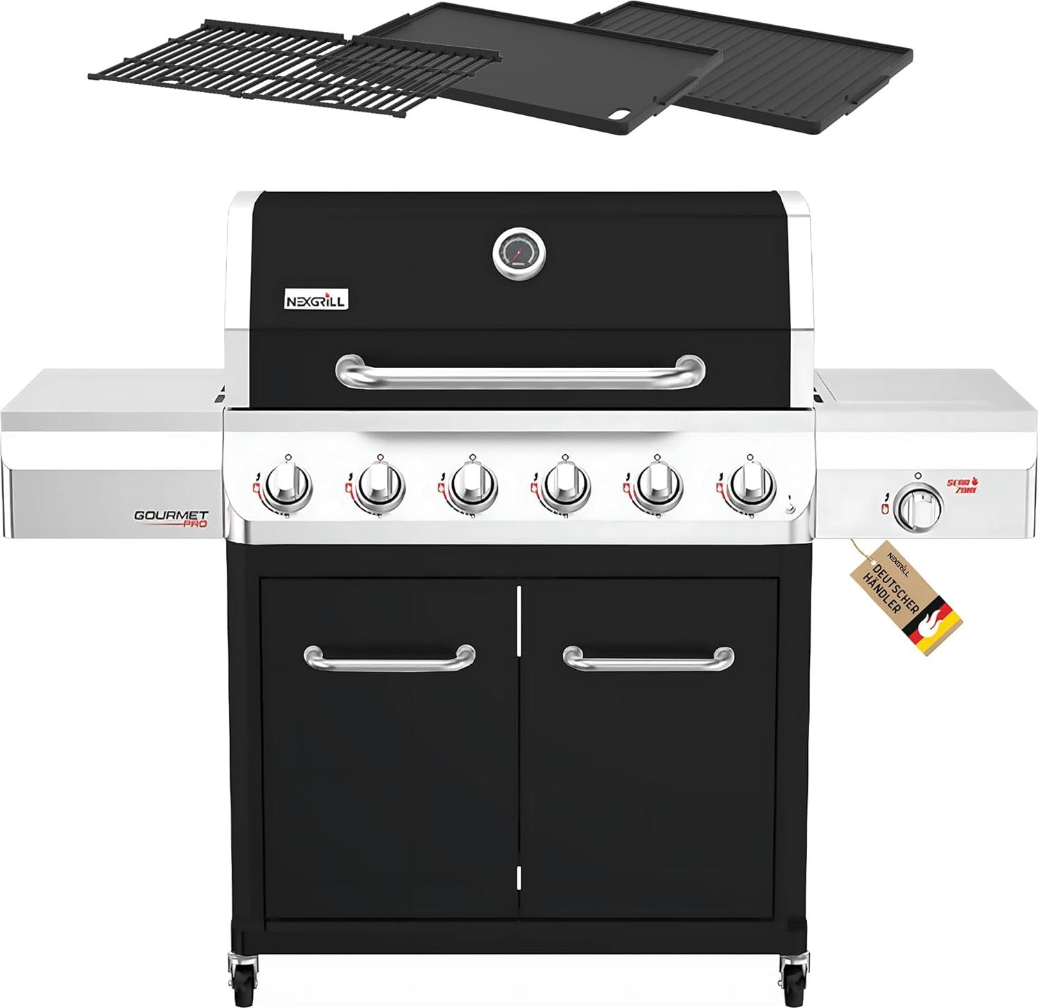 Nexgrill Gasgrill "Gourmet Pro" mit Keramikseitenbrenner silber / schwarz 6+1 Brenner