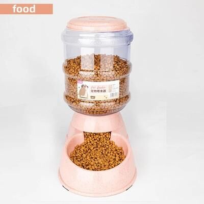 Uplifted Goods Large Capacity Pet Feeder Bowl With Automatic Water Dispenser pink Food