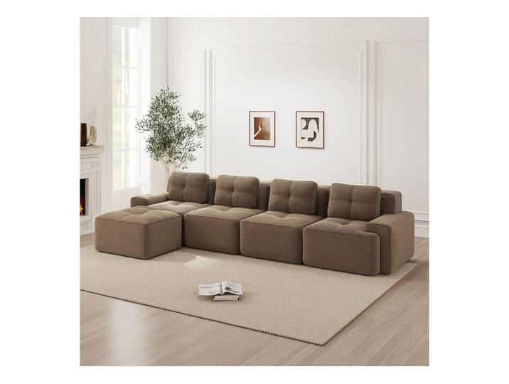 Odikalo Sofa Boneless Modulares Sofa kombinierbar Polstersofa Schlafsofa, Boneless Sofas für Wohnzimmer, Modulares Sofa mit L-förmiger Chaiselongue, 4-Sitzer Bequem Polstertes Tiefsitz Corduroy-Cloud-Sofa, Montagefreies Sofa, Rutschfestes Design