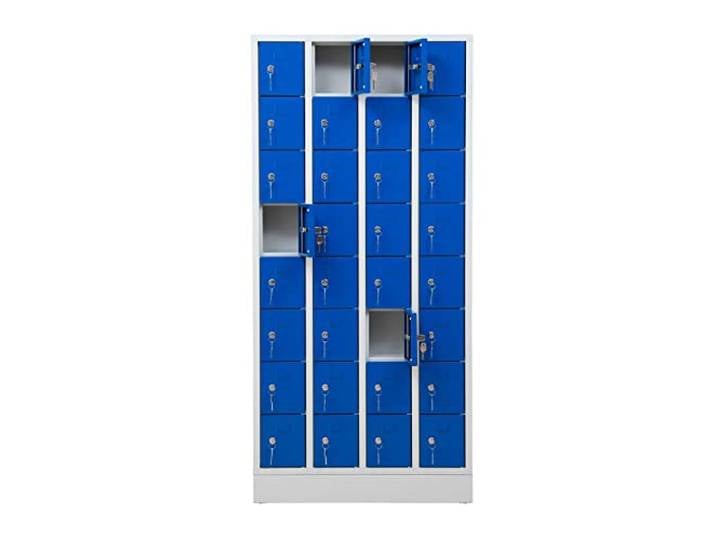 Schrank & Stuhl Mini-Schließfächer Wertfachschrank Handytresor 32 Abteile, 168x80x15, Zylinderschlösser, Lieferung komplett montiert, Grau/Blau