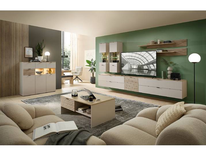 Vitrine suspendue éclairée 40 x 124 x 36cm Beige/Gris/Gris sable