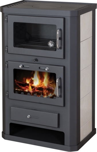 Kaminofen mit Backfach+Herdplatte Victoria Comfort KF Kachel schwarz- 9,51kW