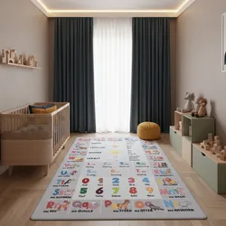 Kinderteppich TRAUN, mit Alphabet-Zahlen-Tiere-Motiv, Grau, 80 x 120 cm