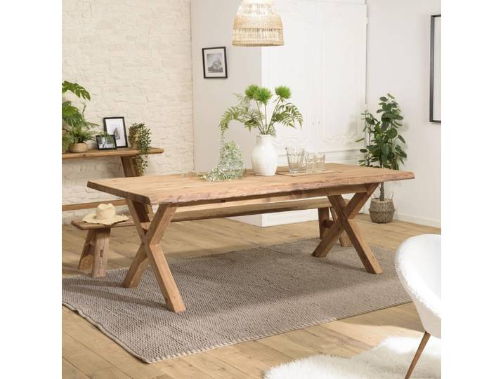 SANDY - Table à manger rectangulaire 220x100cm bois Pin recyclé SANDY