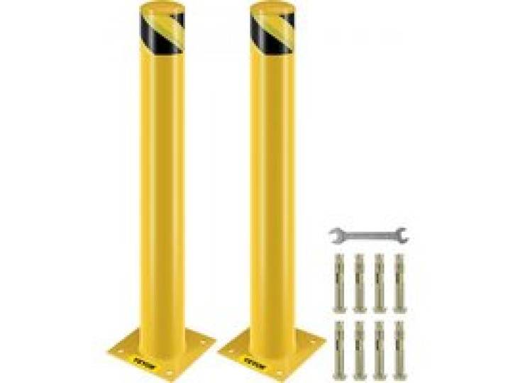 VEVOR Bollard de Sécurité 91x11,4 cm 2PCs, Borne de Sécurité en Tuyau d'Acier, Revêtement en Poudre Jaune, Barrière de Sécurité avec 8 Boulons d'Ancrage pour Parking, Stationnement, Piétons, Écoles