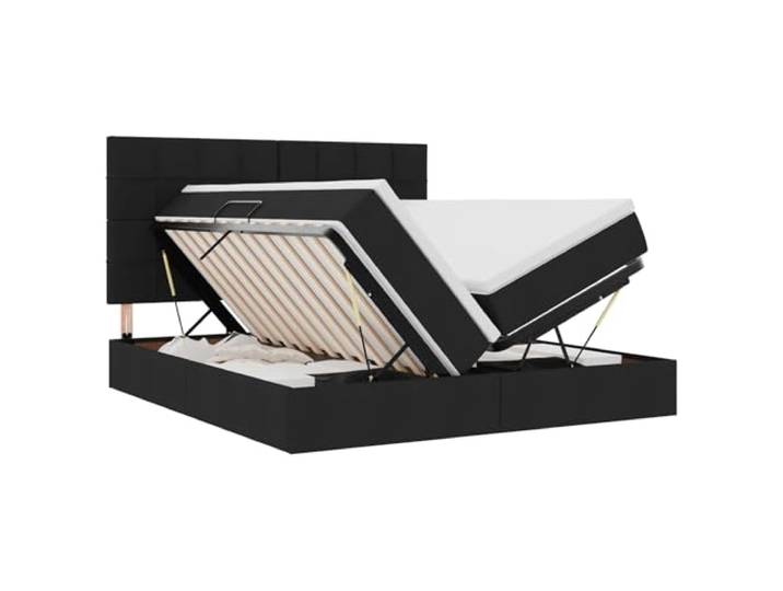 KKgypkn Schwarzes Kunstlederbett 180x200 cm mit Matratze, Bett mit Liftmechanismus und Stauraum, modernes Design mit Metallrahmen und gepolstertem Kopfteil