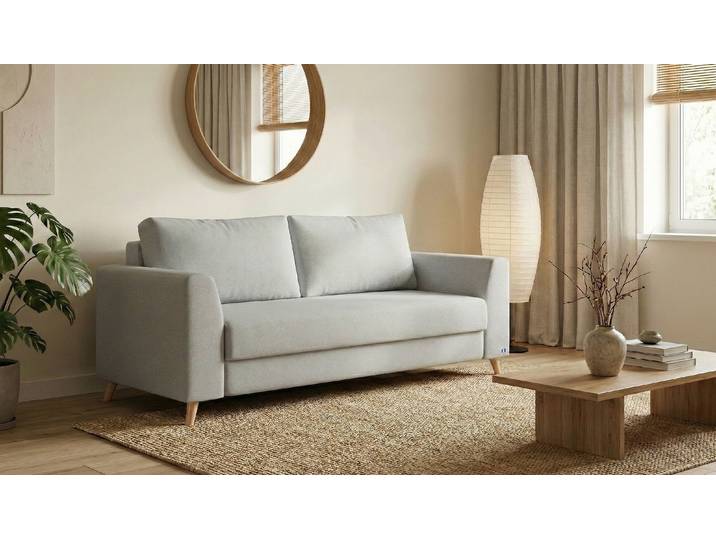 BRUNO Schlafsofa 140cm in Hellgrau Klassik stabiles Massivholz & Boxspringkomfort