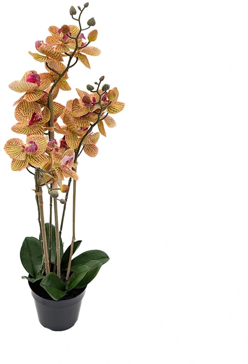 Kunst Phalaenopsis Orchidee in Pot Tiger Yellow - 3 stuks - 60 cm