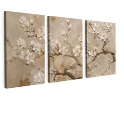 LEINWANDBILD 3er Set Beige - Blüte - Modern 120x60 cm