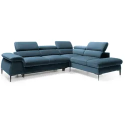 ECKSOFA MESTO Blau Velours-Stoff mit Schlaffunktion