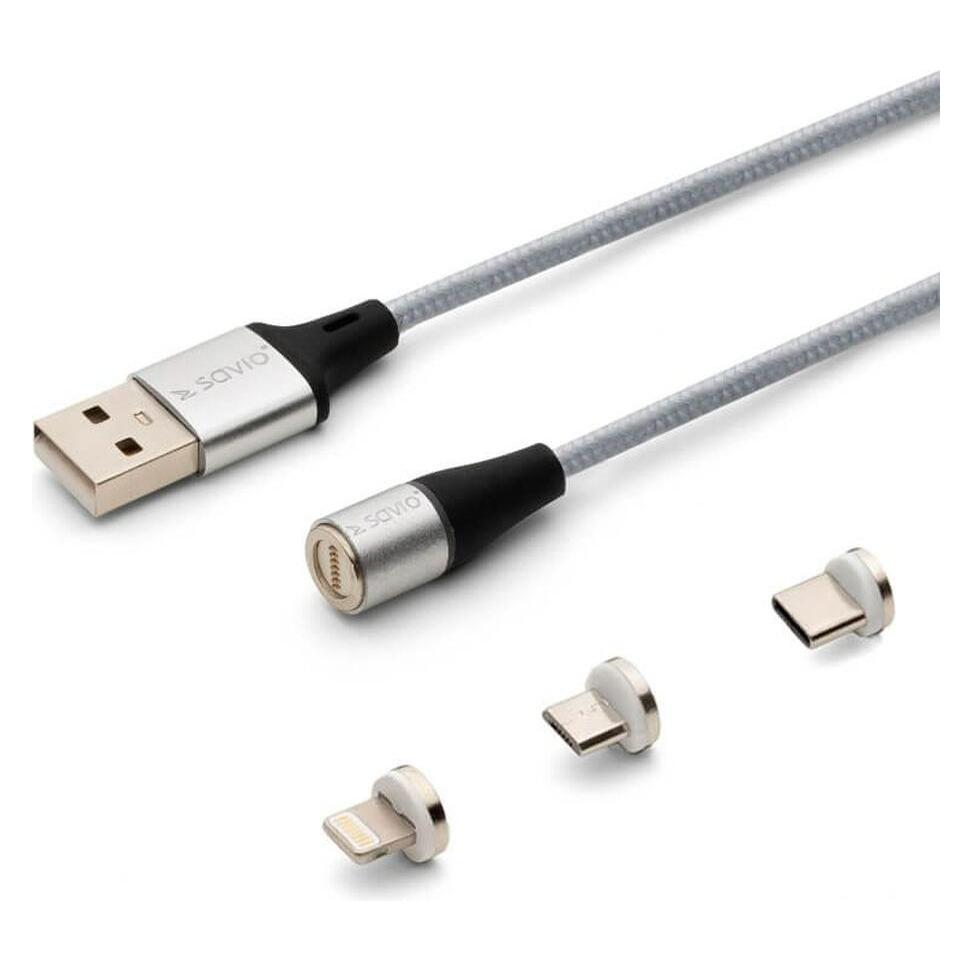 Savio CL-156 USB kabel 2 m USB 2.0 USB C Micro USB A/Lightning Silber (2 m, USB 2.0) (CL-156)