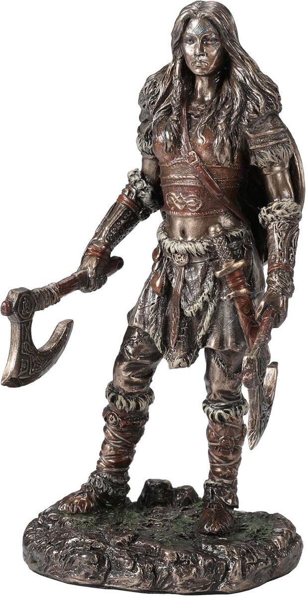 Veronese Design Viking Twin Axes Female Warrior Beeld, Hoogte: 15,5 cm
