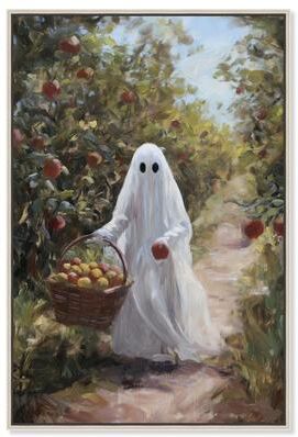 Apple Picking Ghost Halloween Art Decor Canvas Print by Art Remedy