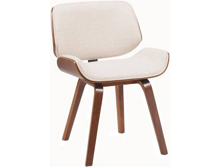 Chaise de salle à manger - DÉCOSHOP26 - Design rétro - Tissu crème - Pieds bois courbé aspect noyer - Rembourrage mousse