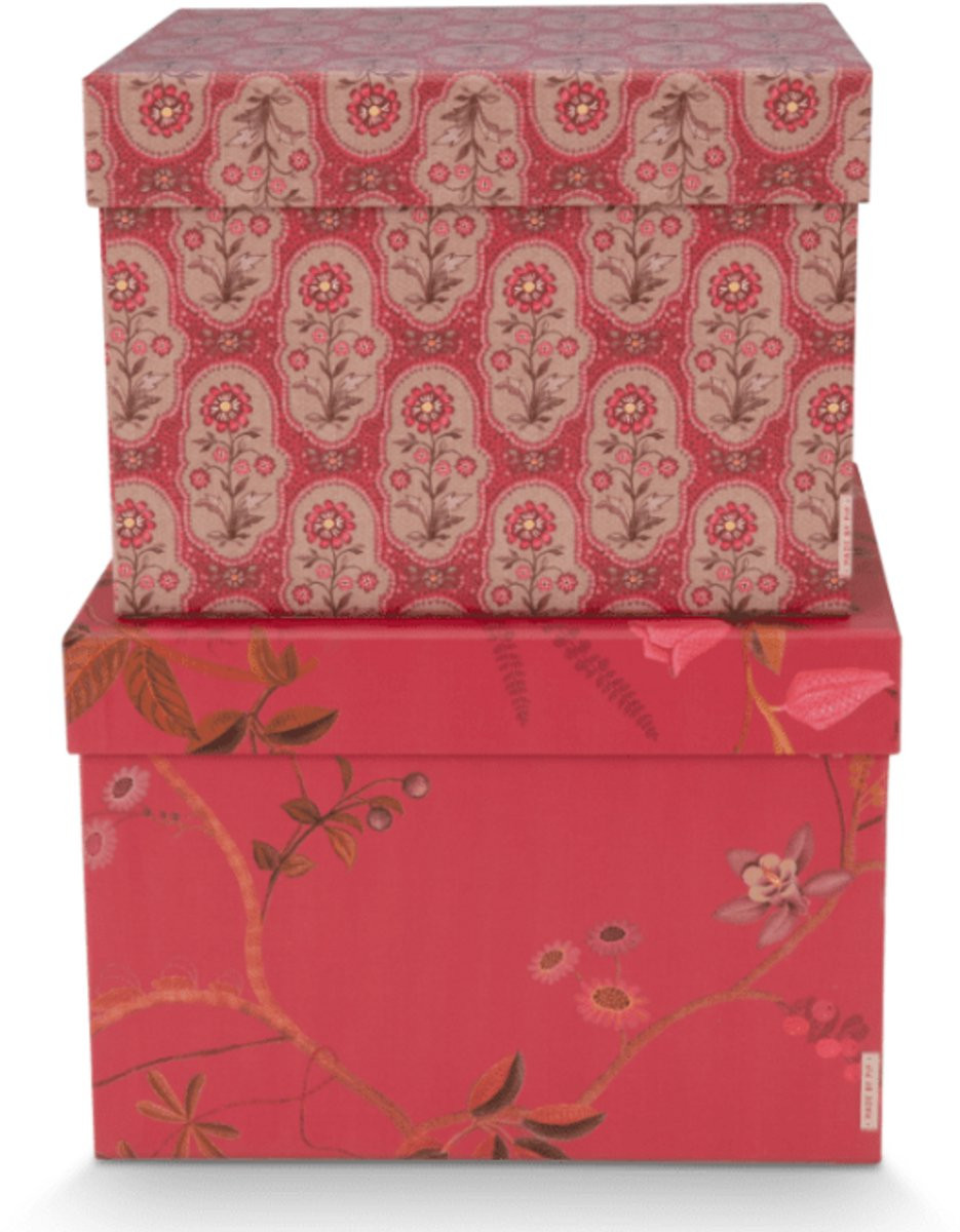 Pip Studio set van 2 vierkante dozen Blooming Tales Red