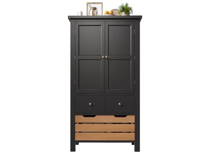 Buffet Haut Cuisine Meuble de Rangement Armoire Vaisselier avec 2 Portes et 5 Tiroirs pour Salon Cuisine 80x40x140cm Noir