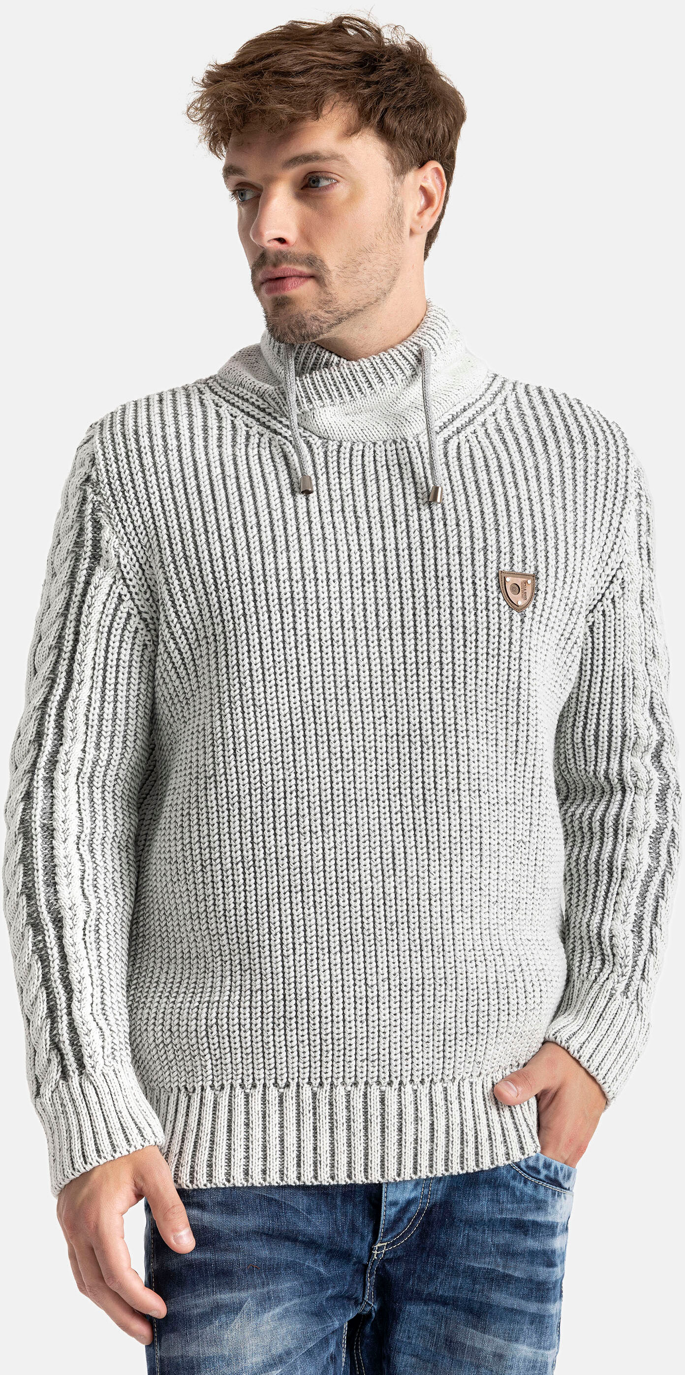 Kapuzenpullover CIPO & BAXX, Herren, Gr. S, grau, Strick, Obermaterial: 100% Polyacryl, regular fit, Pullover Kapuzenpullover grau S