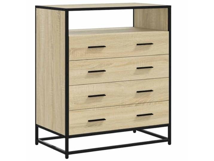 XHNIFBN Schubladenschrank Sonoma-Eiche 70x41x83,5 cm Kommode 4 Schubladen Industrieller Beistellschrank für Schlafzimmer und Wohnzimmer mit vier Schiebefächern und robuster Ablagefläche.