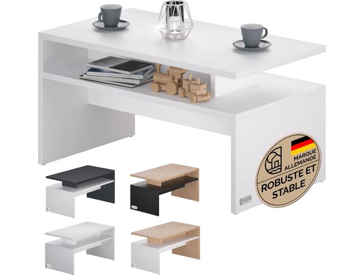 Casaria® Table Basse rectangulaire Blanche 95x55x50cm Table de Salon 50kg Table Basse Moderne Rangement intérieur