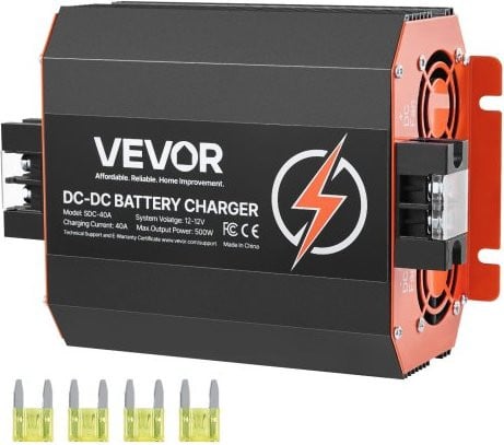 VEVOR 12V 40A DC/DC acculader 500W voor loodzuur, lithium, AGM, GEL en natte accu's, zwart