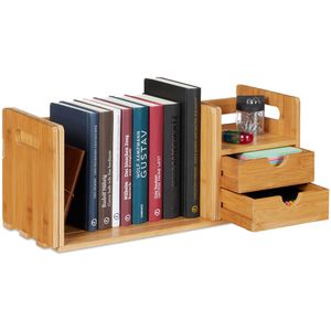 Relaxdays Tisch-Organizer Bambus, Holz, 2 Fächer und 2 Schubladen, braun