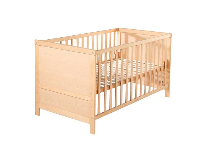 Kombi-Kinderbett, 70 x 140 cm, natur, 3-fach verstellbar, Schlupfstäbe, umbaubar zum Juniorbett